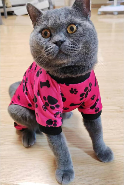 PET SHOW 4 Pack Small Dog Pajamas Paw Bone Patterns Cute Clothes for Medium Dogs Soft Fleece Stretchy PJs 4 Legged Jumpsuit Puppy Cats Onesies Outfits with Sleeve Dachshund Doggies Girl Boy (Medium)