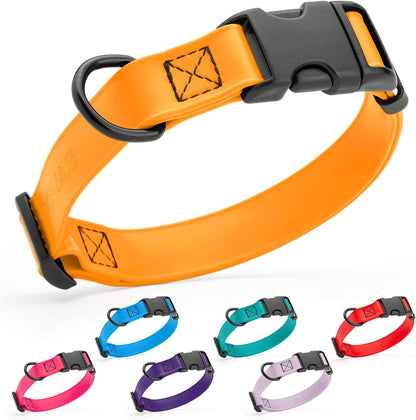 Dogline Biothane Waterproof Dog Collar with Quick Release Buckle Strong Coated Nylon Webbing with Odor- Proof for Easy Care Easy to Clean Fits Small Medium Large Dogs, Tangerine Orange 5/8" W 9-14" L