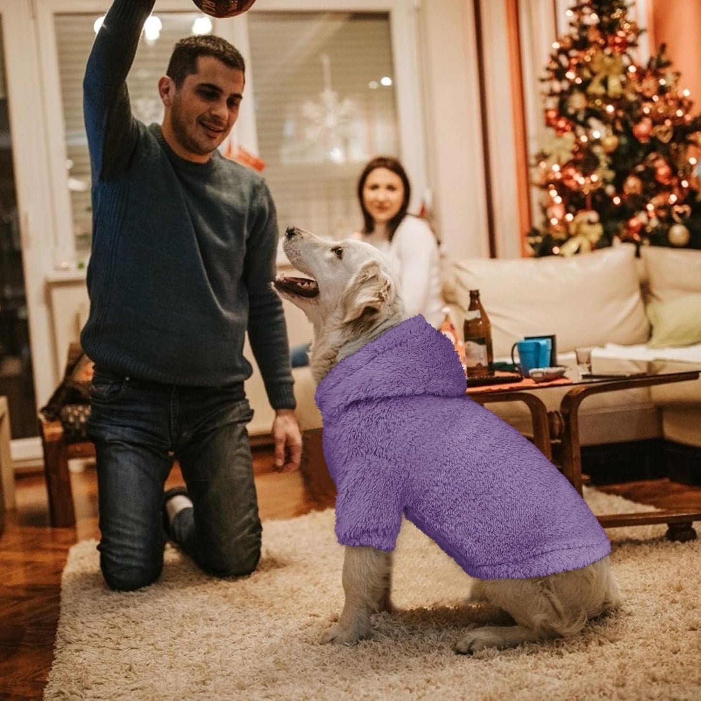 Fuzzy Dog Sweaters for Large Dogs Pet Hoodie Clothes Warm Soft Pet Coats Hooded Sweatshirt Dog Sweaters for Extra Large Dogs(Purple-XL)