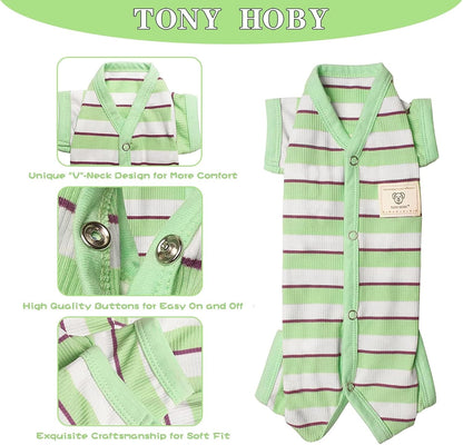TONY HOBY Dog Pajamas, Male Dog Jumpsuit with Green Stripe, Dogs Clothes for Small Medium Size Dogs (Green&White, Boy, XL)