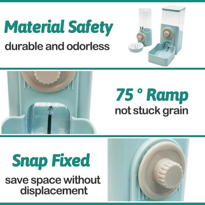 kathson Hanging Automatic Rabbit Pet Food and Water Dispenser, Auto Gravity Bunny Feeders for Cages, Detachable Self-Feeding Feeder and Waterer Set for Ferrets Chinchilla Hedgehog (Light Blue)