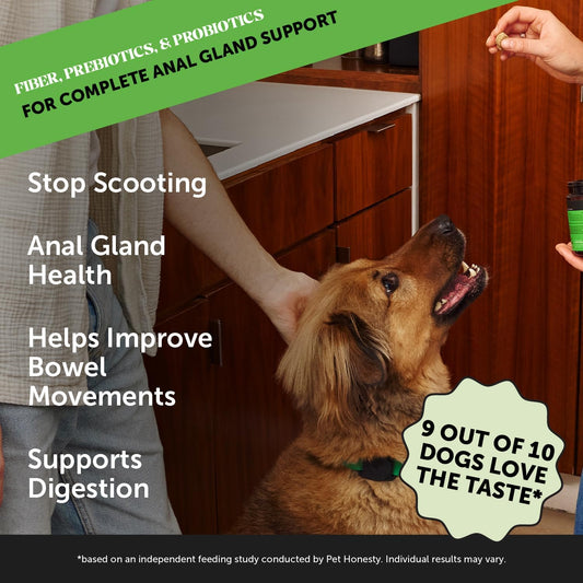 Dog Scoot Stopper - Complete Anal Gland Support with Fiber, Prebiotics & Probiotics - No Scoot for Dogs (90 ct)