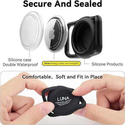 Personalized Dog Collar Holder for AirTag, 2 Pack Upgraded Water Resistant Silicone Case for Pet Collars, Customized with Name and Phone Number Protectors for Dog and Cats Collars