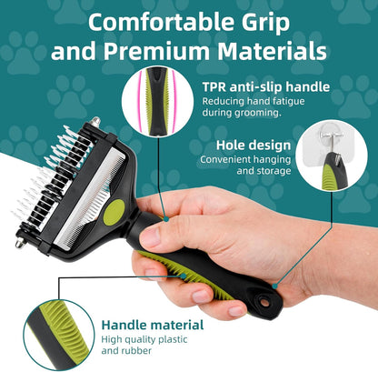 3-IN-1 Pet Grooming Tool - Undercoat Rake, Dematting Comb & Deshedding Brush for Cats & Dogs - Removes Mats, Tangles & Loose Fur, Reduces Shedding & Prevents Hair Mess (Green)