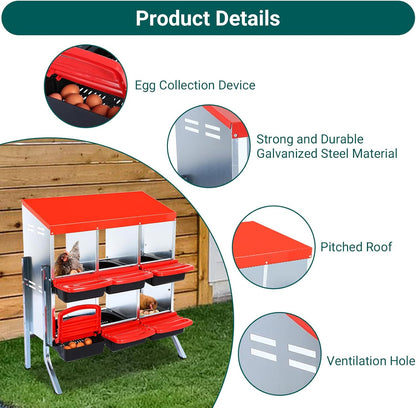 Chicken Nesting Box, 6 Hole 2 Layer Hen Nest Boxes with Legs, Roll Away Eggs Laying Boxes,Cleanable Pull Out Hen Roosting Boxes