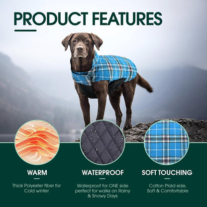 Kuoser Warm Dog Coat, Waterproof Dog Jacket for Extra Large Dogs, Adjustable Durable XXXL Doggie Winter Coat Reversible Puppy Cold Weather Apparel for Large Breed, Blue 3XL