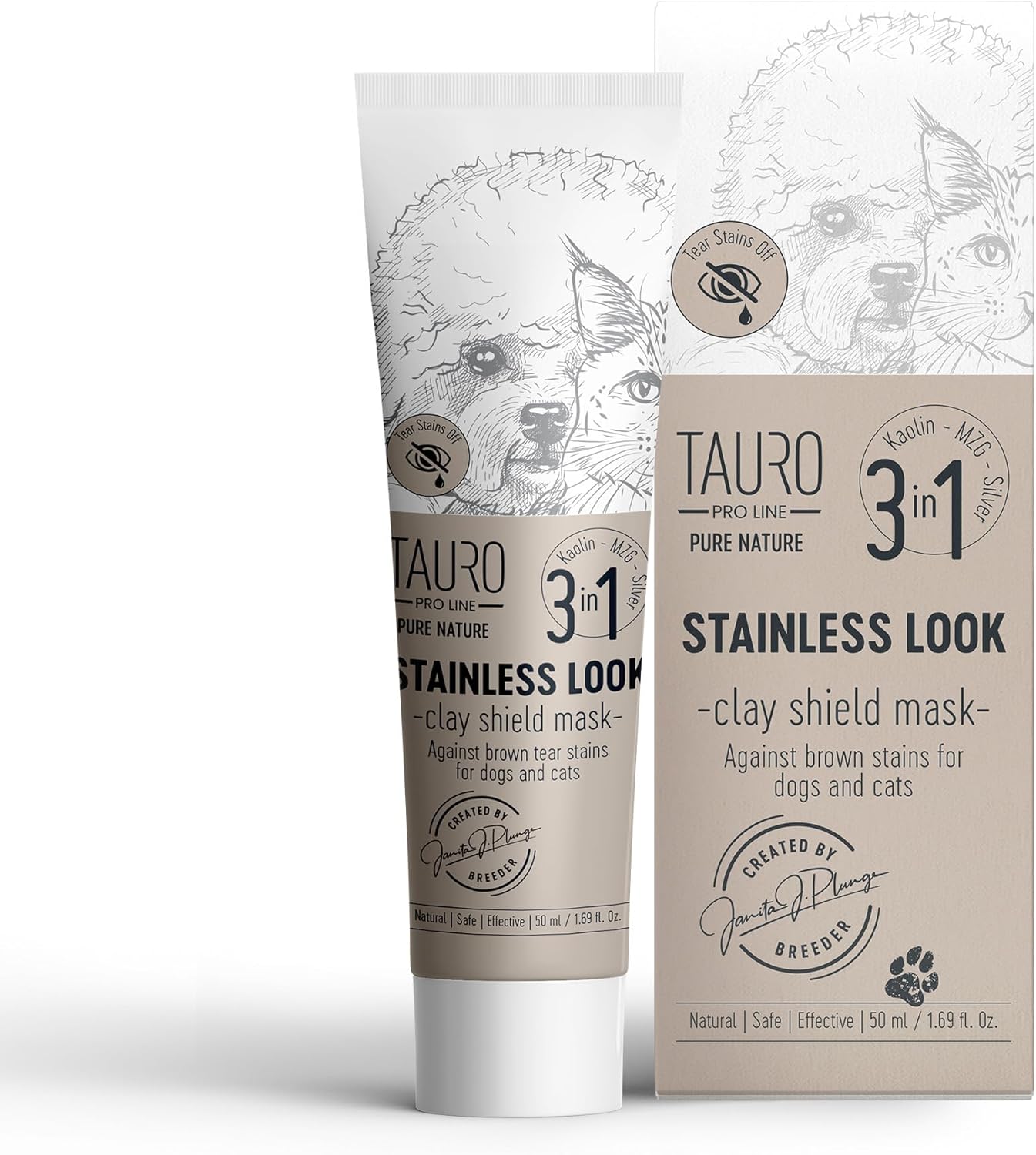 Tauro Pro Line Clay Tear Stain Remover for Dogs - Shield Mask for Eyes, Ears, Mouth, Gentle Grooming Product for Dogs, Puppy & Cat (Stainless Look - 1.69 Fl Oz)