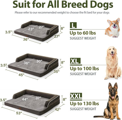 Orthopedic Dog Beds for Extra Large Dogs, Waterproof Dogs Beds XLarge, Memory Foam Dog Couch Beds with Comfy Bolster, Removable Washable Cover and Nonskid Bottom (X-Large, Dark Green)
