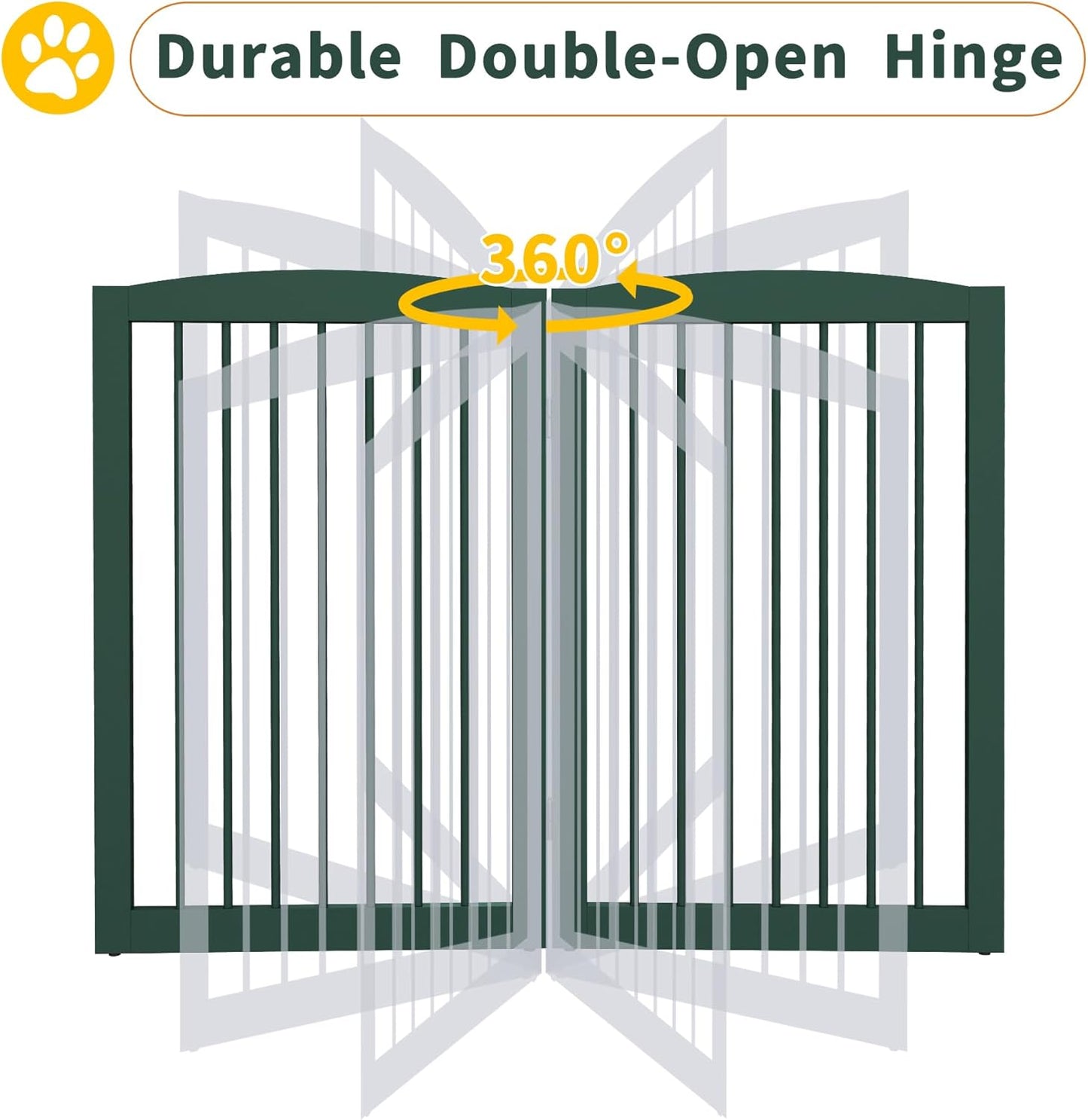Freestanding Pet Gate for Dogs, Foldable Wooden Dog Gate for House, Extra Wide Indoor Pet Barrier for Stair, Doorway, Hall, Support Feet Included, 120 Inch Wide, 6 Panels 24",Green