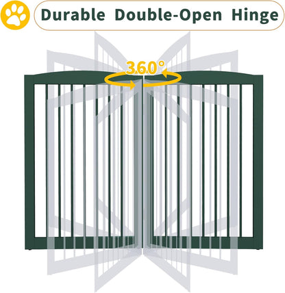 Freestanding Pet Gate for Dogs, Foldable Wooden Dog Gate for House, Extra Wide Indoor Pet Barrier for Stair, Doorway, Hall, Support Feet Included, 120 Inch Wide, 6 Panels 24",Green