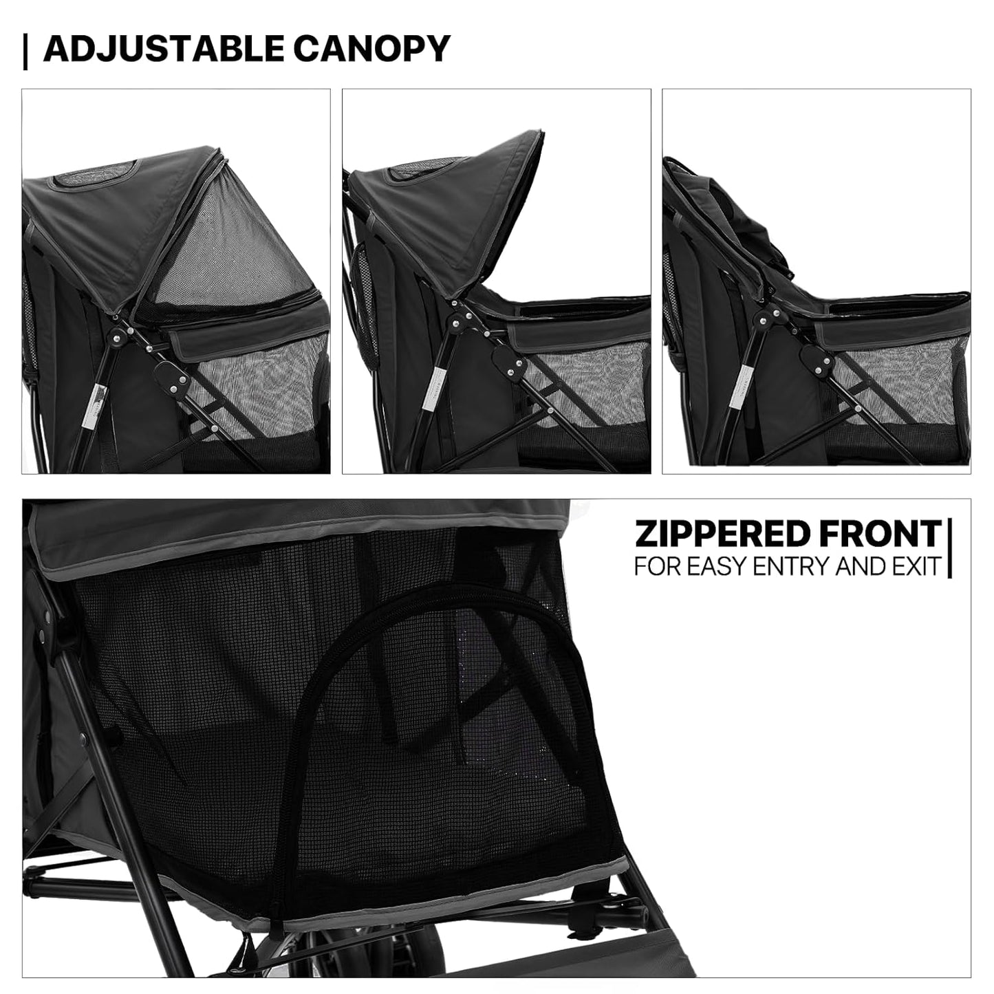 MoNiBloom 4 Wheels Pet Stroller, Easy-Fold Puppy Cage Jogger Stroller with Sun Cover, Pad and Rear Storage Bag, Breathable and Visible Mesh for Small/Medium Pets up to 22 lbs, Black - Pawvie