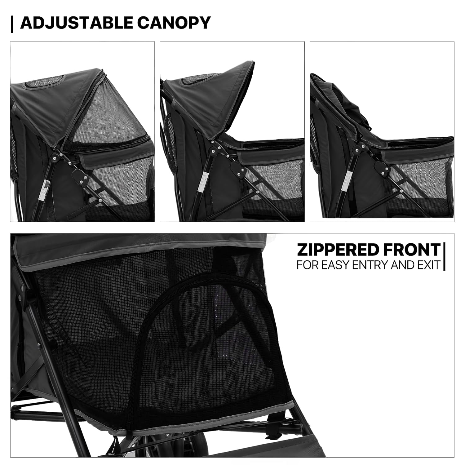 MoNiBloom 4 Wheels Pet Stroller, Easy-Fold Puppy Cage Jogger Stroller with Sun Cover, Pad and Rear Storage Bag, Breathable and Visible Mesh for Small/Medium Pets up to 22 lbs, Black - Pawvie
