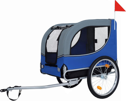 Blue-Grey Large Folding Bike Trailer for Dogs – Heavy-Duty Steel Frame, 66LB Capacity Pet Carrier for All-Terrain Cycling, Jogging & Camping Adventures! - Pawvie