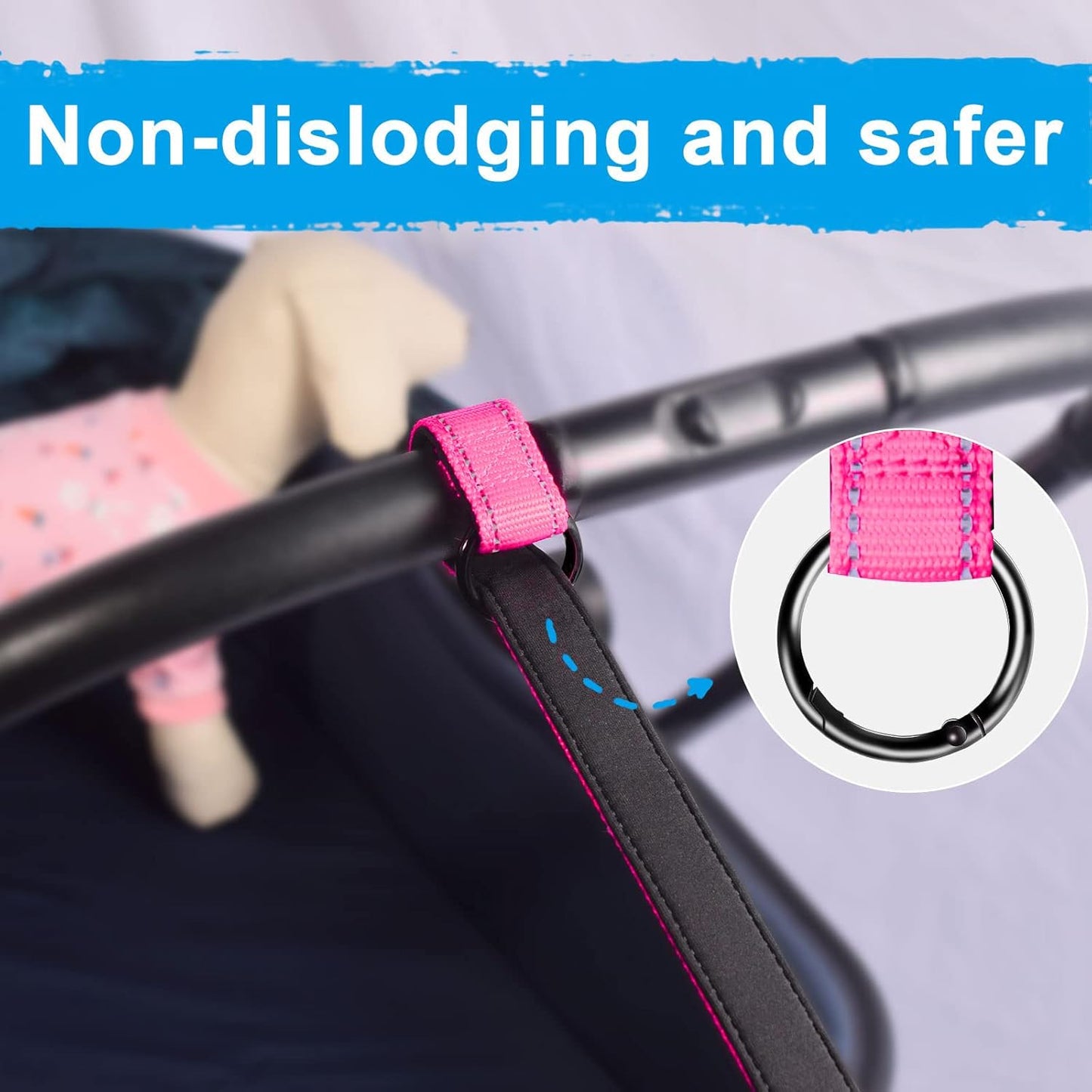 PetBonus Short Dog Leash, Safety Wrist Strap for Retractable Dog Leash, Reflective Design and Adjustable Soft Padded Handle, Extra Layer Security for Pet Stroller (Pink) 1 Pack