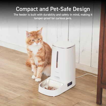 ELECOM Automatic Pet Feeder for Cats and Dogs, 4L Capacity, Programmable Timer, Portion Control, Voice Recording, Auto Cat Feeder w/Freshness Preserve, Up to 6 Meals Per Day (Single Tray)
