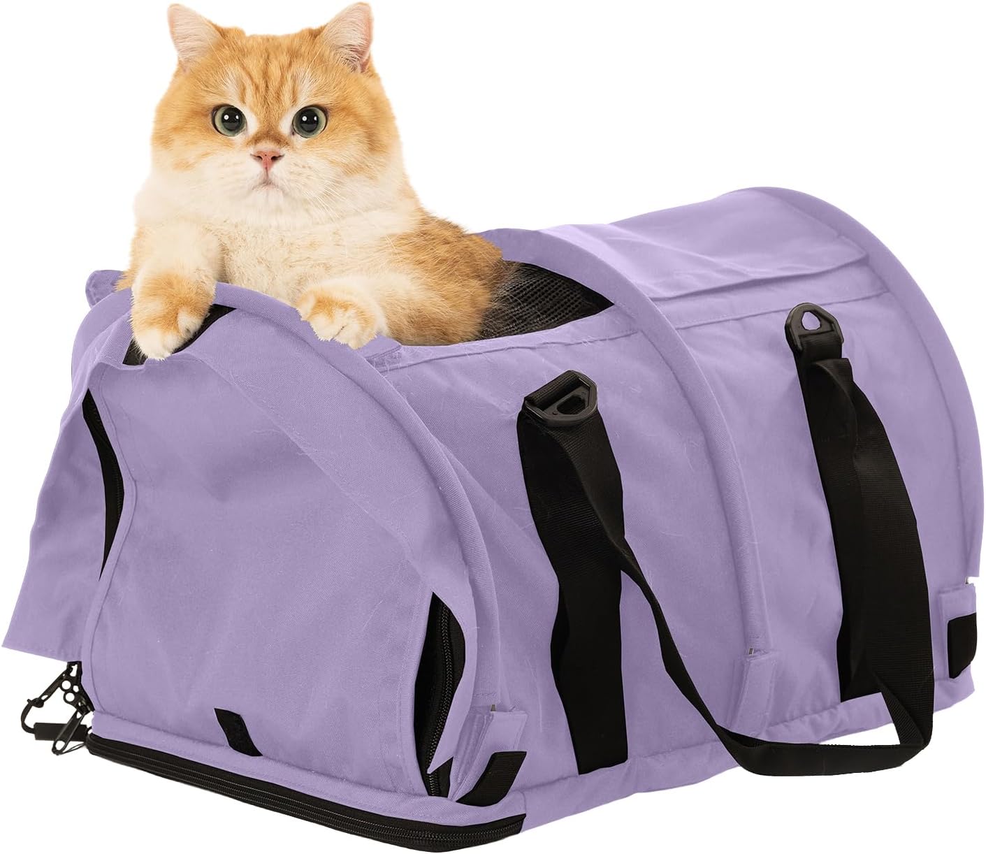 SturdiBag Pro 2.0 Pet Travel Carrier for Cats and Dogs | Soft Sided Pet Carrier Bag with Safety Clips and Seatbelt Straps for Car Travel | XL, Lavender - Pawvie