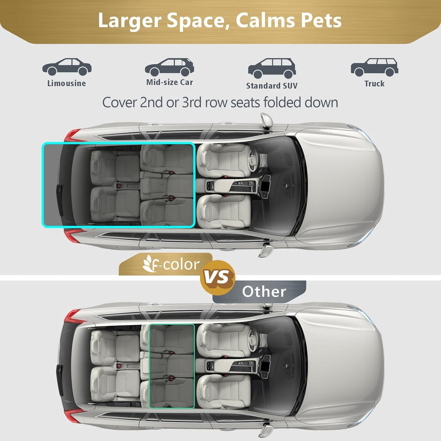 F-color SUV Cargo Liner for Dogs, Water Resistant Pet Cover Dog Seat Mat SUVs Sedans Vans with Bumper Flap Protector, Non-Slip, Large Size Universal Fit, Black - Pawvie