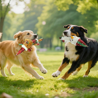 Christmas Dog Toys Squeaky 2-Pack Interactive Puppy Teething Chew Toy Deer Snowman Shape with Crinkle Sound Paper Tail Stuffed,Keep Them Busy, for Large Medium Small Breeds