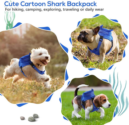 IDOMIK Dog Backpack Harness, No-Pull Dog Backpack with D-Ring for Small Medium Dogs, Cute Self Carrier Backpack for Dogs to Wear, Adjustable Dog Harness Backpack for Traveling Camping Hiking,Shark,M