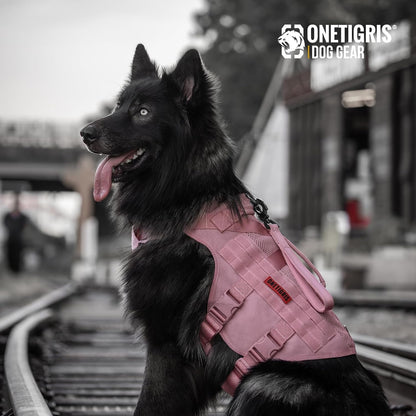 OneTigris Tactical Dog Harness for Small Dogs, No Pull Small Dog Vest Harness with Handles Breathable Military Dogs Molle Vests, Harness for Walking Hiking Training (Pink, XS)