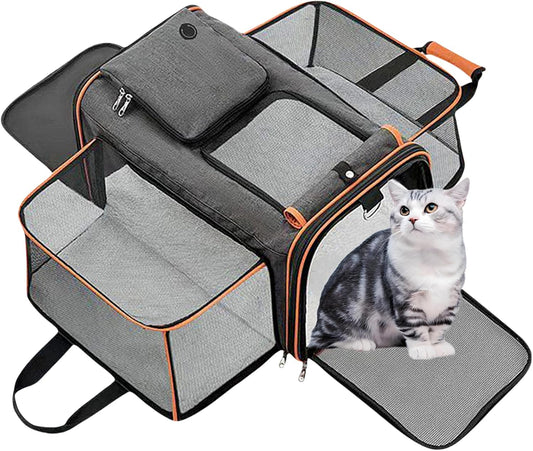 Cat, Dog Carrier for Pets Up to 20 Lbs,Sides Expandable Pet Carrier Bag Large Mesh Safe,Airline Approved Animal Carrier,Soft Sided Collapsible Pet Travel Carrier,Foldable Portable Pet Home (Orange)
