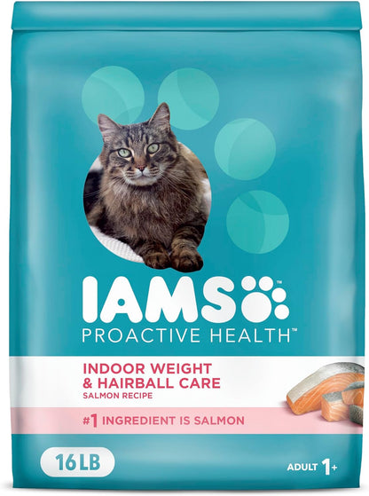 IAMS Proactive Health Indoor Weight Control & Hairball Care Adult Dry Cat Food, Salmon Recipe, 16 lb. Bag