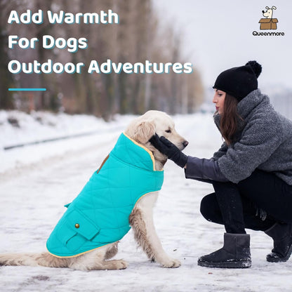 Queenmore Warm Dog Coat, Cold Weather Puffer Dog Coat Vest, Quilting Winter Pet Jacket Ultra Thick Plush Fleece Lining Pet Clothes for Dogs with Storage Pockets (Light Blue, X-Small)