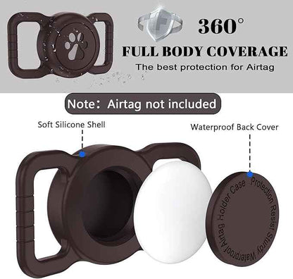 SANKALA Airtag Dog Collar Holder, [1 Pack] Waterproof Dog Airtag Holder, Silicone Full Body Covered Anti-Lost Protective Apple Air Tag Holder for Pet Collar - Fits All Width Collars, Coffee