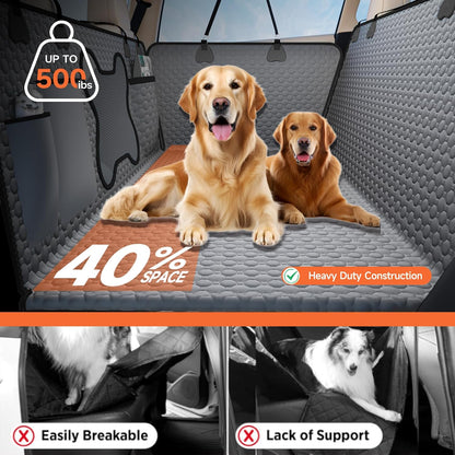 Hard Bottom Dog Car Seat Cover for Back Seat – Waterproof Nonslip Hammock Extender for Trucks & SUVs, Heavy Duty Pet Protector, Gray Oxford Fabric