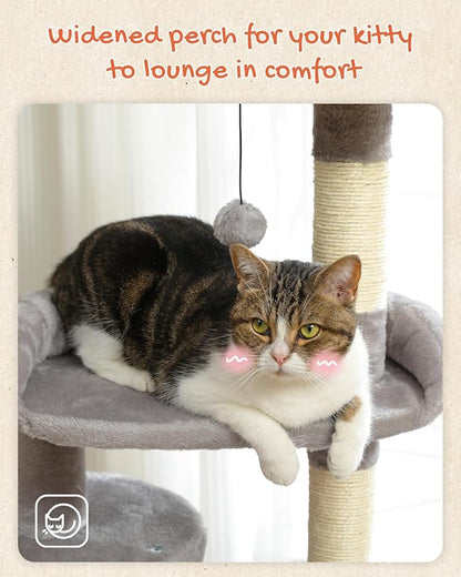 Multi-Level Cat Tree Tower for Indoor Cats, 51.2” Tall Cat Condo with Plush Perch, Scratching Posts & Cozy Hammock, Stable Cat Climbing Tower for Large Cats and Kittens