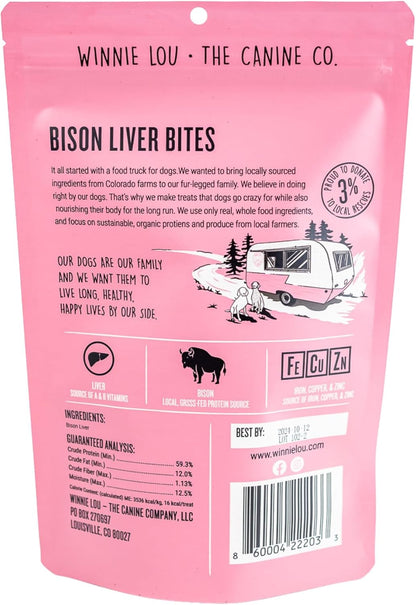 Winnie Lou Bison Liver Bites Dog Treats – Single Ingredient, Human Grade, Limited Ingredient Training Treats for Small, Medium & Large Dogs, Made in USA (1 Pack)