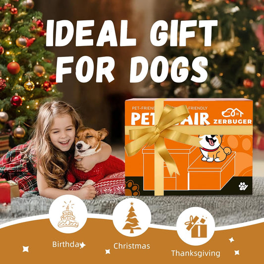 Dog Stairs with Condo 15" H, 2-Step Wider Dog Steps for Small/Medium/Large Old Dogs Cats, Folding Sturdy Storage Pet Stairs Climbing Bed Couch, Ramp for Car Hold Up to 150 lbs, Beige