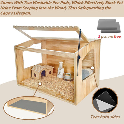 Wooden Hamster Cage, 24" Lx16 Wx16 H,Guinea Pig Cage, Small Animal Cage for Dwarf Syrian Hamsters Degus Mice & Other Small Pets. Hamster Habitat with Openable Top and Large Acrylic Sheets