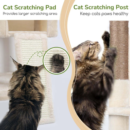 Globlazer Heavy Duty Cat Tree Tower, 70inch Sturdy Cat Tree for Indoor Cats Sturdy Large Cat Tower with Scratching Post and Scratching Board, Hammock, Cat Condo for Adult Cats Kittens, F70 Pro, Beige