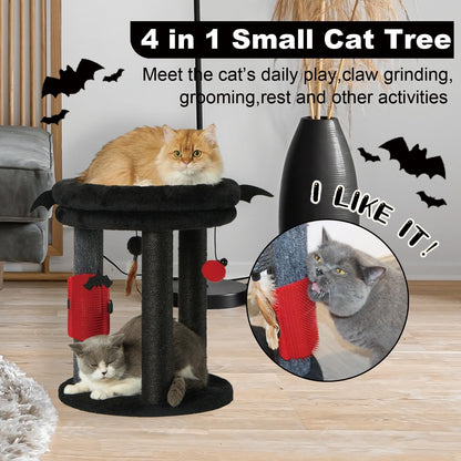 MECOOL 4in1 Small Cat Tree,Scratching Post with Tower Soft Bed, Sisal Carpet Jute Posts with Three Hanging Ball Toys and Massage Brush for Indoor Cats and Kittens