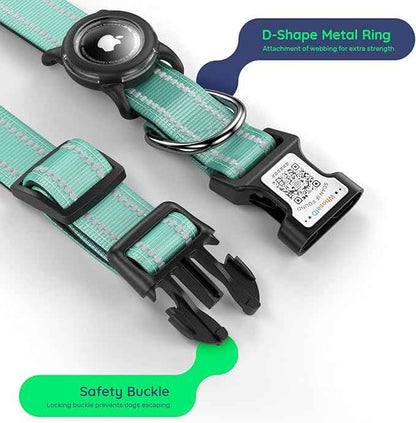 Airtag Dog Collar with QR Code, Reflective Dog Collar with Airtag Holder, Soft Padded & Safety Locking Buckle Adjustable Puppy Collar