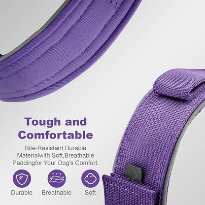 2026 Upgrade Dog Collar with IPX8 Waterproof AirTag Holder,Military Tactical Comfortable Control Handle and Ultra-Durable Metal Buckle/Night Reflective,GPS Collar for Medium to Large Dogs（Purple/XL）