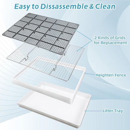 FHTONGE Extra Large Rabbit Litter Box with Large Steel Grid Holes, Bunny Potty Trainer Tray for Cage, Rectangular Rabbit Litter Pan Pet Toilet for Rabbit Guinea Pig Rat Chinchilla Hedgehog Hamster