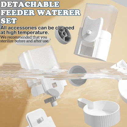 kathson Rabbit Gravity Auto Feeder Set 35oz Hanging Automatic Food Water Dispenser Cage Automatic Feeder Set for Rabbit Chinchilla Guinea Pig Hedgehog Ferret Kitty Puppy (Grey)