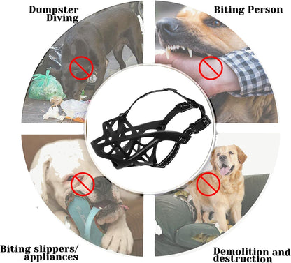 Dog Muzzle, Breathable Basket and Soft Cage Black Dog Mouth Cover,Anti-Biting, Barking and Chewing for Small Medium Large Dogs, 1 Pack Poop Bags for Dogs (Medium)