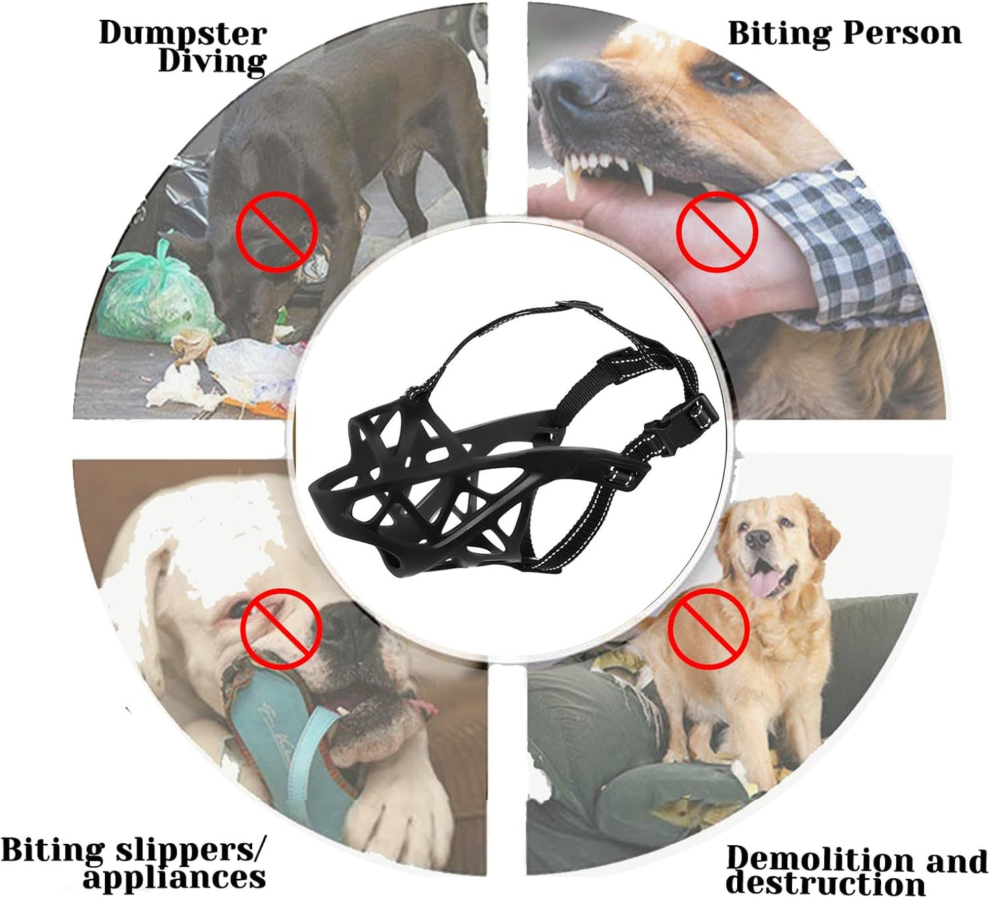 Dog Muzzle, Breathable Basket and Soft Cage Black Dog Mouth Cover,Anti-Biting, Barking and Chewing for Small Medium Large Dogs, 1 Pack Poop Bags for Dogs (L)