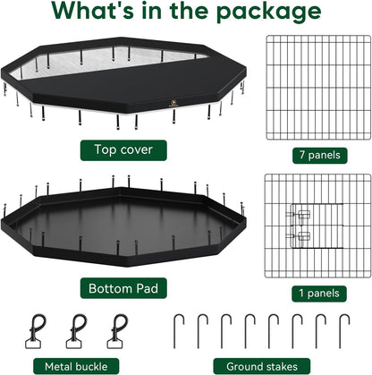 PJYuCien Dog Playpen, 8 Panels 30’’H Dog Pens Indoor with Bottom Pad and Top Cover, Metal Foldable Pet Puppy Exercise Fence Crate Kennel, Better for Small Animals,Black