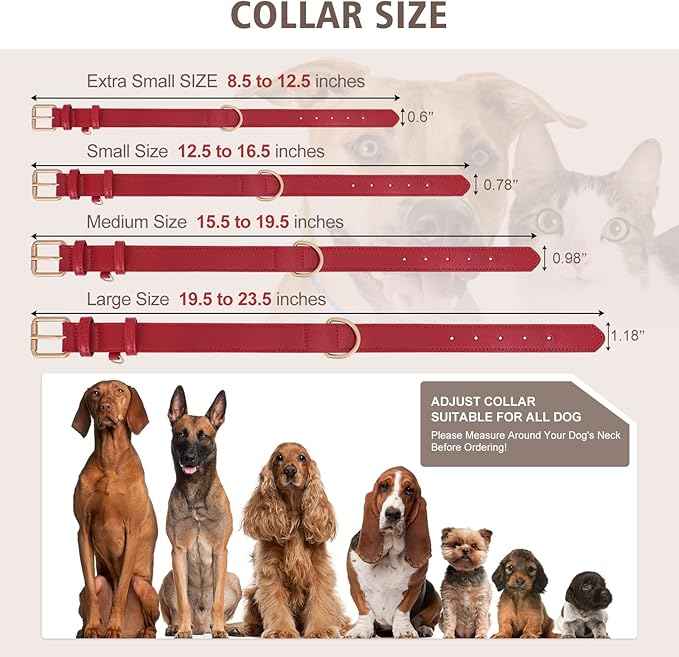 Airtag Leather Dog Collar for Small Medium Large Dog Adjustable Soft Padded Air Tag Puppy Collar Heavy Duty Metal Buckle Collar with Anti-Lost Airtag Holder Protective Case,XS,Red