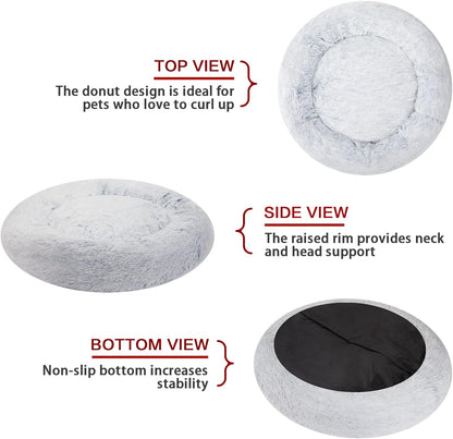 Bedfolks Calming Donut Dog Bed, 30 Inches Round Fluffy Dog Beds for Medium Dogs, Anti-Anxiety Plush Dog Bed, Machine Washable Pet Bed (Light Blue, Medium)