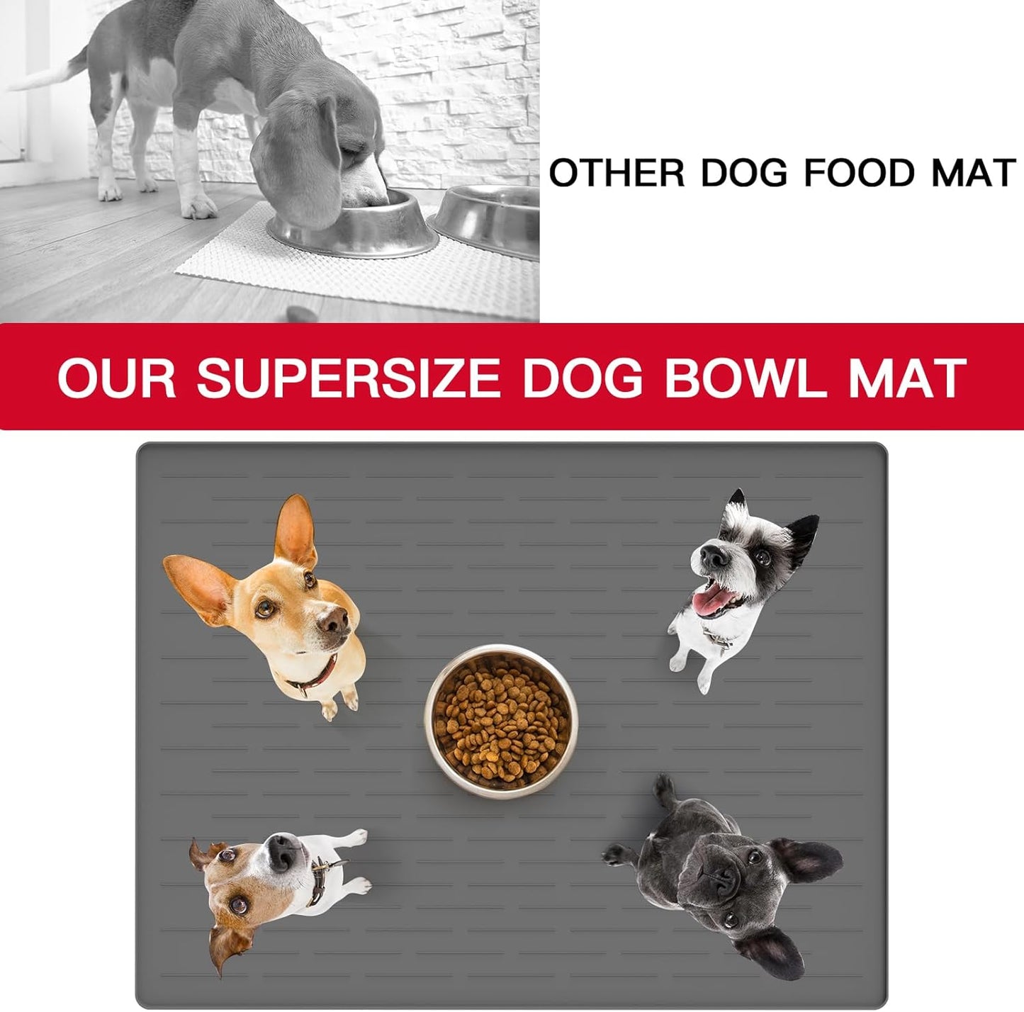 39.4"x29.5" Large Pet Food Mat, Silicone Dog Mats for Food and Water, Nonslip Pet Feeding Mats for Floors,Dog Cat Bowl Mat with Raised Edges, Dark Gray