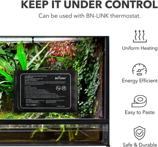 BN-LINK Reptile Heating Pad 8" X 12" with Adjust Knob, Adjustable Temperature Electric Indoor Under Tank Terrarium Heating Mat Waterproof for Turtles, Lizards, Frogs, and Other Reptiles