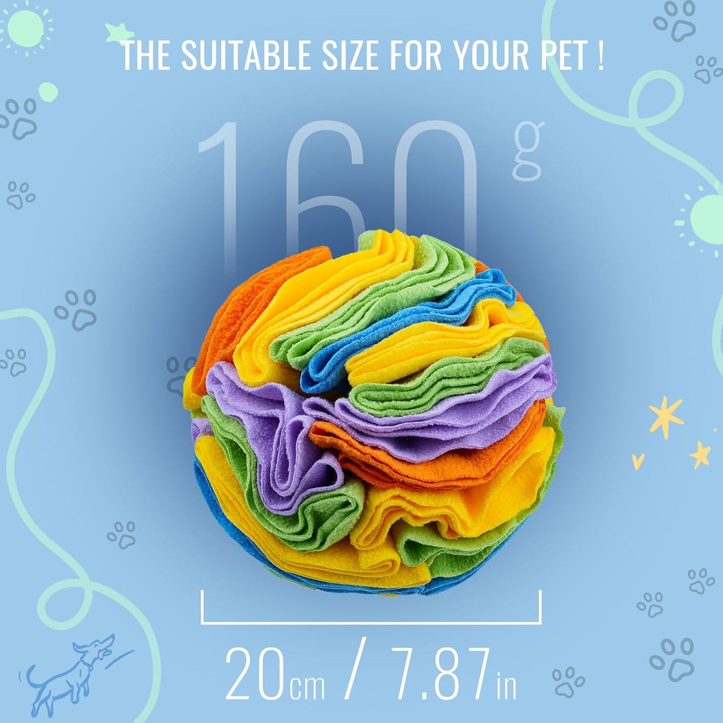 Pet Snuffle Ball, Puzzle Sniffing Interactive Dog Ball for Blind Dogs Training Stress Relief Dog Enrichment Toys Treat Machine Washable (20cm, Sweet Purple)