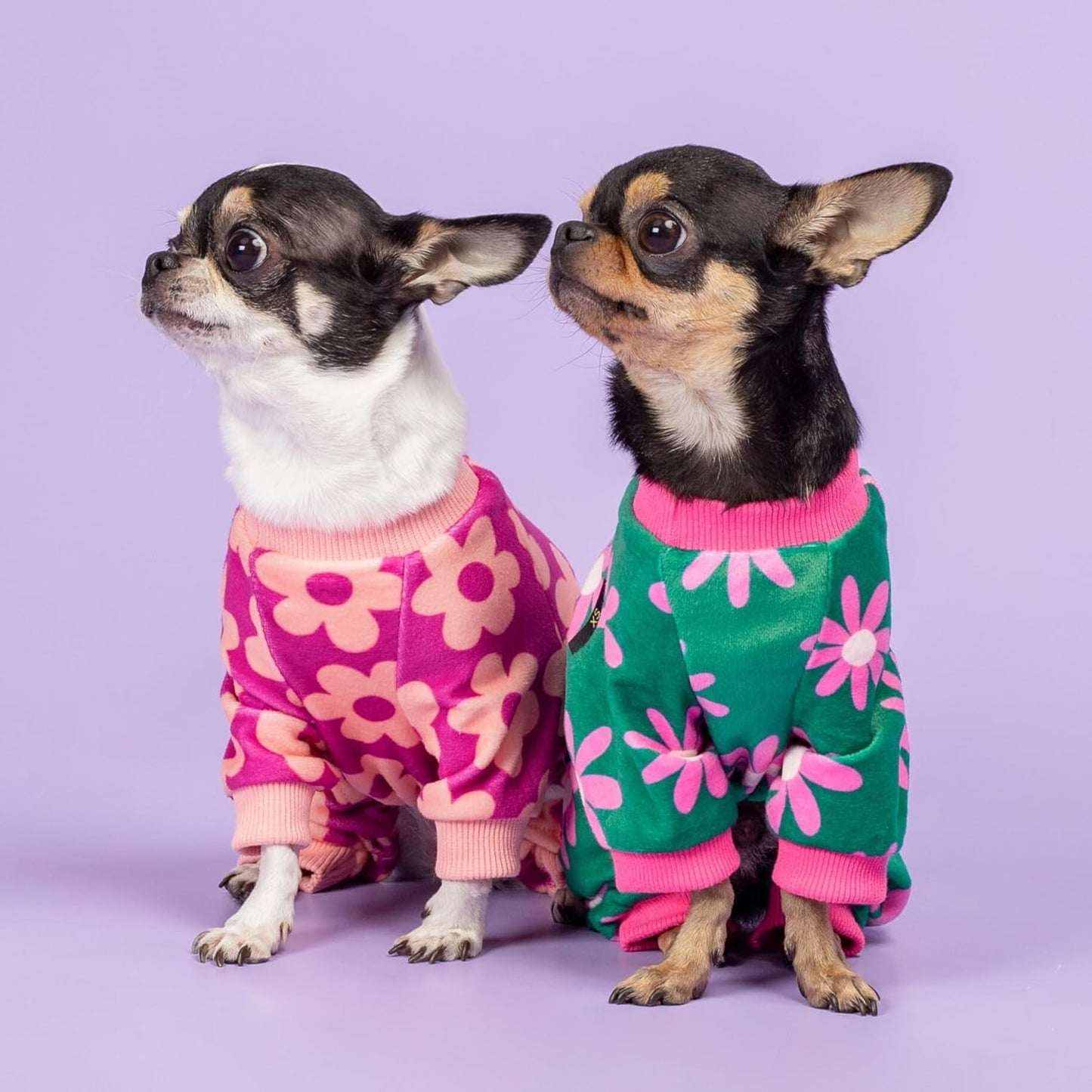 Fitwarm Flower Fleece Dog Pajamas, Warm Winter Dog Clothes for Small Dogs Girl, Cozy Pet Onesie with Feet, Pink, Large