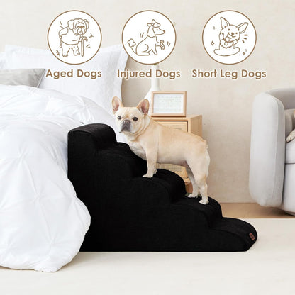 EHEYCIGA Curved Dog Stairs Ramp for High Beds 22.6" H, 5-Step Dog Steps for Small Dogs and Cats, Pet Stairs for High Bed Climbing, Non-Slip Balanced Pet Step Indoor, Black