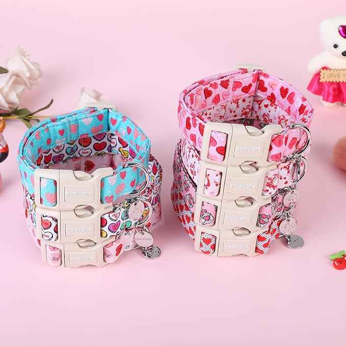 DOGWONG Valentine's Day Love Letter Collar, Adjustable Durable Pink Heart Collar for Small Medium Dogs